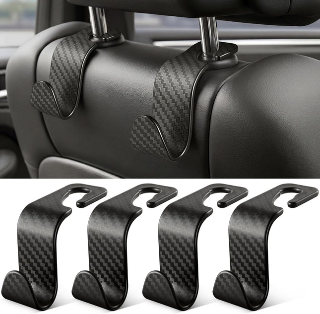 4 Pack Car Seat Headrest Hooks, Purse Bag Hanger Storage Organizer Black