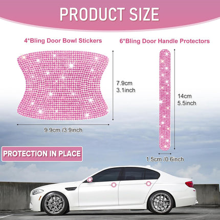 10PCS Pink Bling Car Door Handle Protectors Rhinestone Glitter Anti-Scratch Stickers