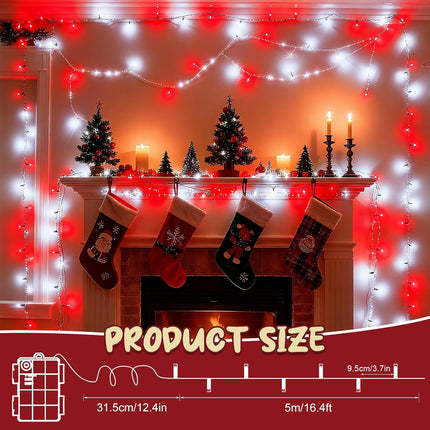 Red White Xmas String Lights – Waterproof Battery Operated Holiday Decor