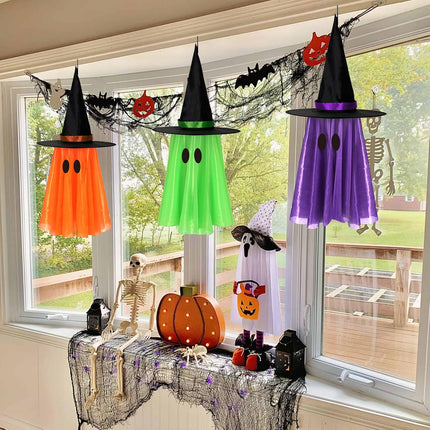 3-Pack Light-Up Halloween Hanging Witch Ghosts, String Lights for Yard & Porch Decor