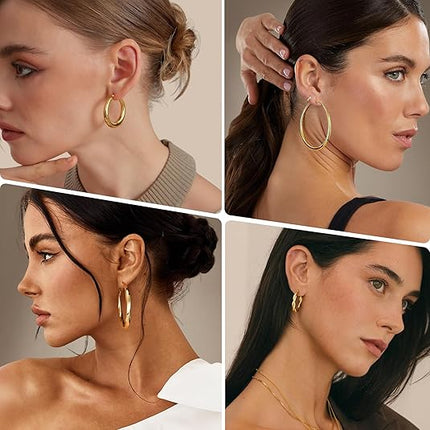 12 Pairs Large Gold Hoop Earrings Set for Women Lightweight Jewelry Gift Pack