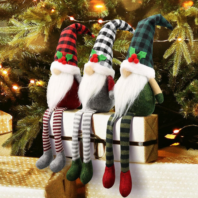3Pcs Christmas Gnomes Plush Set – Buffalo Check Santa Tomte Ornaments for Home