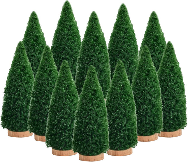 12PCS 4 Inch Mini Christmas Trees Artificial Tabletop Bottle Brush Decor