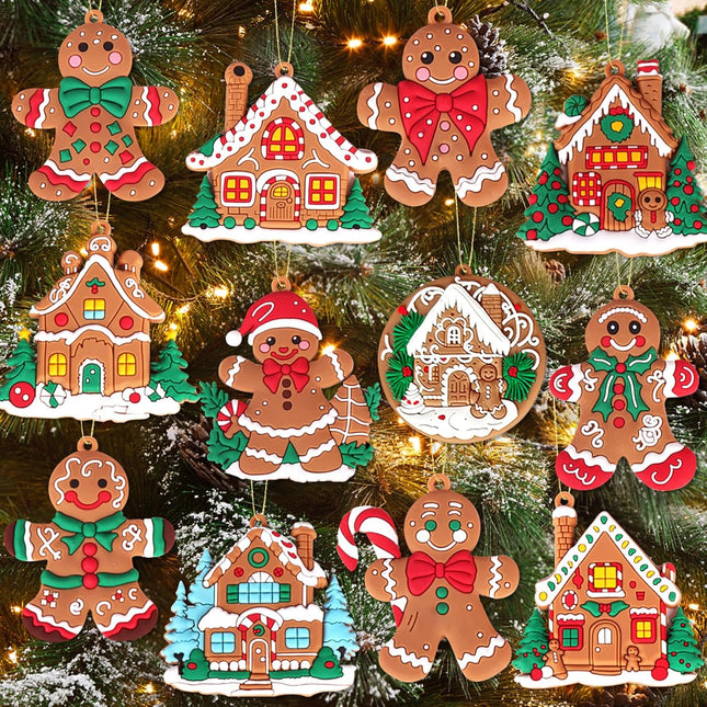 12PCS Gingerbread Ornaments for Christmas Tree, Plastic Gingerbread Decorations