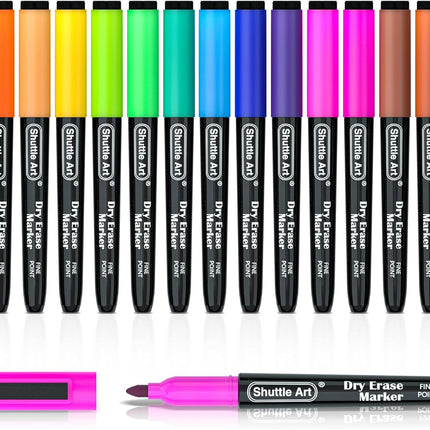 Magnetic Whiteboard Markers – 15 Fine Point Colors for School, Office, Home