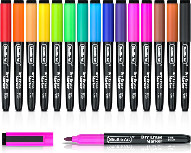 Magnetic Whiteboard Markers – 15 Fine Point Colors for School, Office, Home