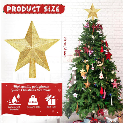 Glittery Christmas Star Tree Topper, Holiday Tree Decoration for Xmas Ornament