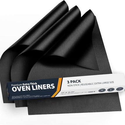 3 Pack Oven Liners 16.25x23 Inch Non Stick Reusable Bottom Mats Black