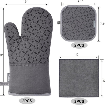 6pcs Oven Mitts and Pot Holders Set Heat Resistant 500 Degree Kitchen Gloves