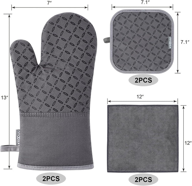 6pcs Oven Mitts and Pot Holders Set Heat Resistant 500 Degree Kitchen Gloves