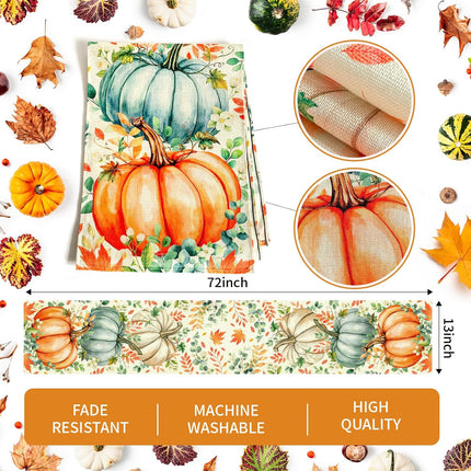 Thanksgiving Fall Table Runner 13x72, Pumpkin Eucalyptus Home Decoration