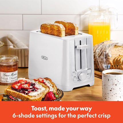 2-Slice Bread Toaster with Wide Slots, Cancel Function, Removable Tray White