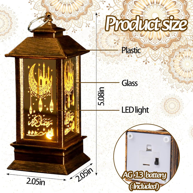 2PCS Ramadan Lantern Set – Dark Brown Mini Castle Moon LED Decor for Eid Mubarak