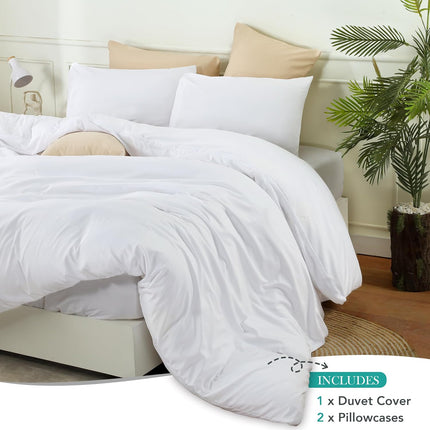 3-Piece Queen Duvet Cover Set, Soft Brushed Microfiber, Zipper, 2 Pillowcases, White