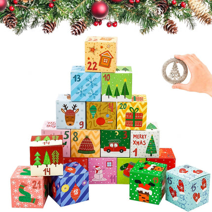 24PCS Christmas Advent Boxes – 2.75" Countdown Gift Boxes with Stickers