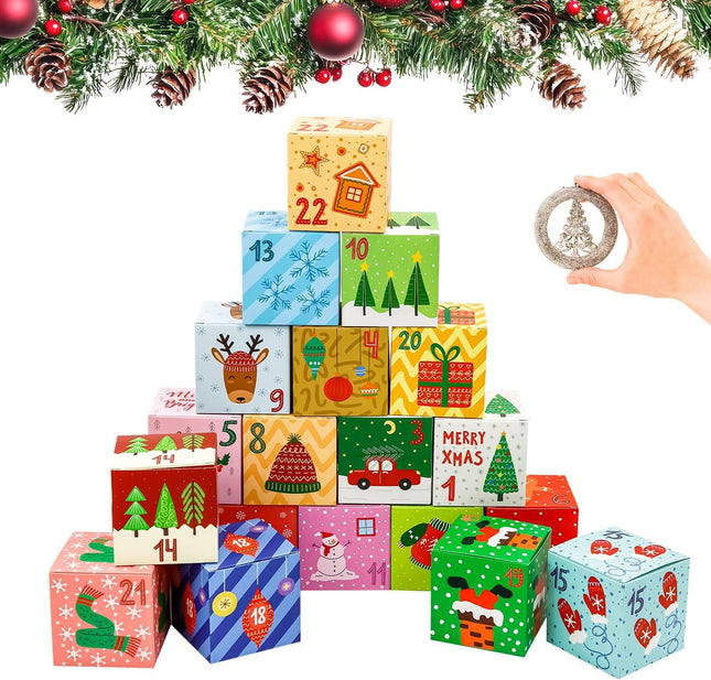 24PCS Christmas Advent Boxes – 2.75" Countdown Gift Boxes with Stickers