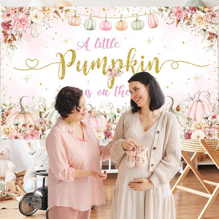Pink Pumpkin Baby Shower Backdrop 70.8×43.3" – Fall Floral Party Decor