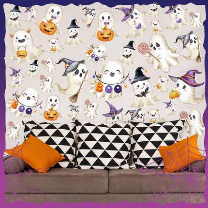 74PCS Halloween Wall Decals, Removable Ghost Stickers, Waterproof Peel & Stick Decor