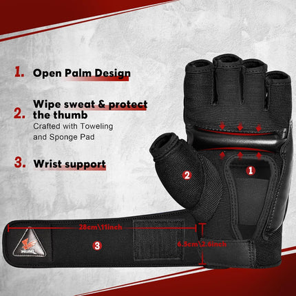 MMA Boxing Gloves for Men Women & Kids, PU Leather, EVA Padding, Wrist Support