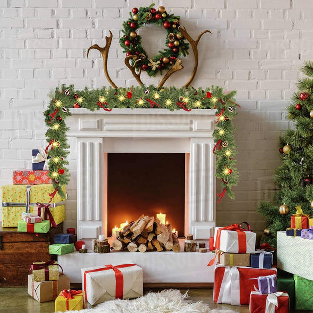 9FT Artificial Christmas Garland, Pre-Lit with 50 LED Lights, Battery Operated for Festive Decor