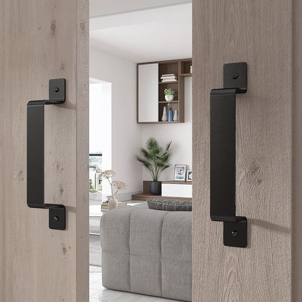 2-Pack Black Steel Barn Door Pull Handles for Sliding Doors & Cabinets