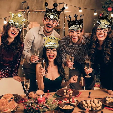 12 PCS Happy New Year 2026 Party Supplies Hats Crowns & Eyeglasses