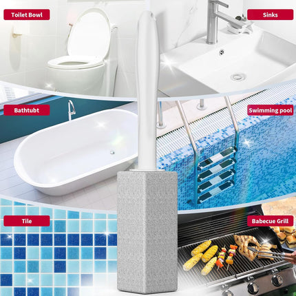 4Pack Toilet Pumice Stone with Long Handle, Bathroom Cleaning Brush Set