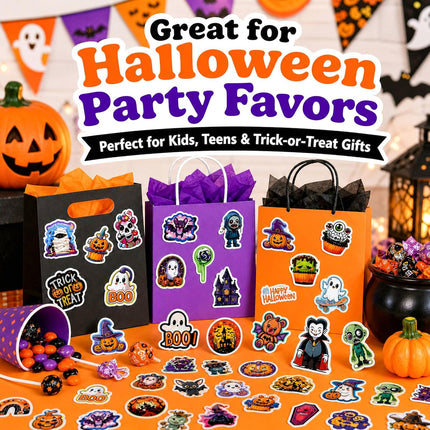 100-Piece Halloween Stickers, Waterproof Vinyl Horror Party Favors, No-Residue
