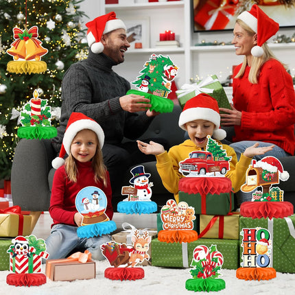 Christmas Table Toppers Honeycomb Centerpieces Santa & Snowman Holiday Décor