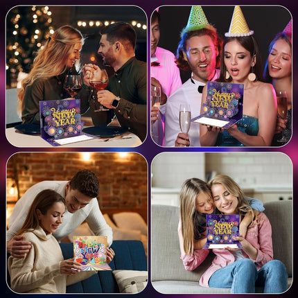 2-Piece 3D New Year Greeting Cards – Pop-Up Handmade Cards with Envelope