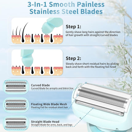 2-in-1 Electric Shaver for Women – Waterproof Bikini & Body Razor, Removable Head