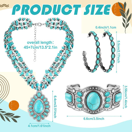3 Pcs Western Bohemian Jewelry Set – Boho Pendant Choker, Leather Bracelet & Earrings