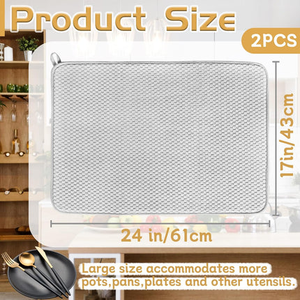 2 Pack Microfiber Dish Drying Mat, 24x17 Large Absorbent Kitchen Pads Gray