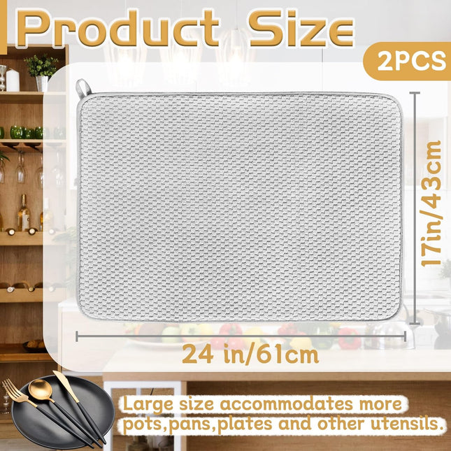 2 Pack Microfiber Dish Drying Mat, 24x17 Large Absorbent Kitchen Pads Gray