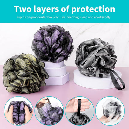 4 Pack Bath Loofah Shower Sponge Soft Mesh Body Scrubber Dark Elf