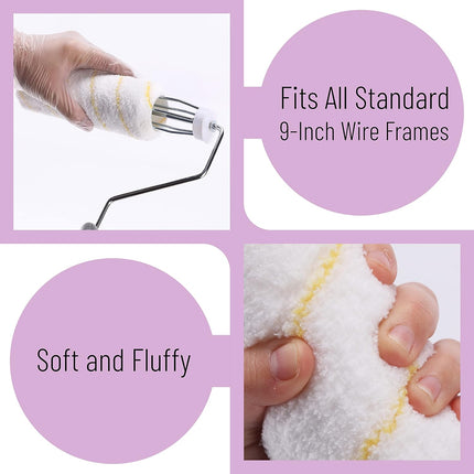 Paint Roller Covers 1/2" x 9" – Pack of 5, Naps for Roller Frames & House Painting