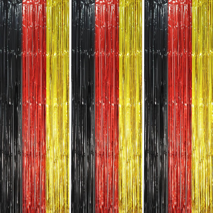 3 Pack Red Black Gold Foil Fringe Backdrop Curtains 3.3x8.2 ft Party Decor