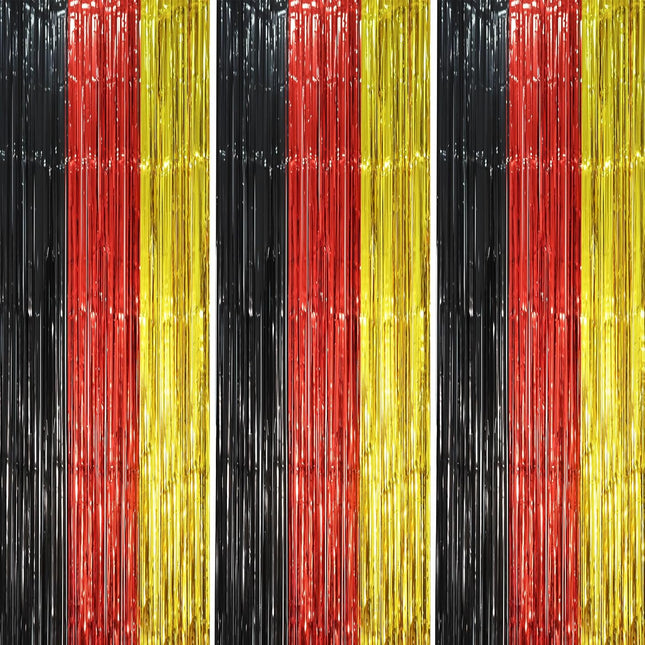 3 Pack Red Black Gold Foil Fringe Backdrop Curtains 3.3x8.2 ft Party Decor