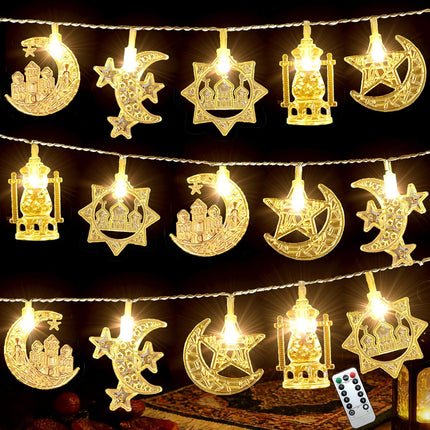 Ramadan String Lights: 9.8ft, 20 LEDs, Moon Star, Remote Control, 8 Modes