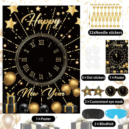 New Years Eve 2026 Countdown Game – Large Pin the Clock Poster for Kids
