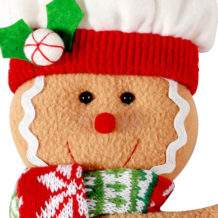 Christmas Gingerbread Man Plush Topper | Red, White & Green Holiday Decor