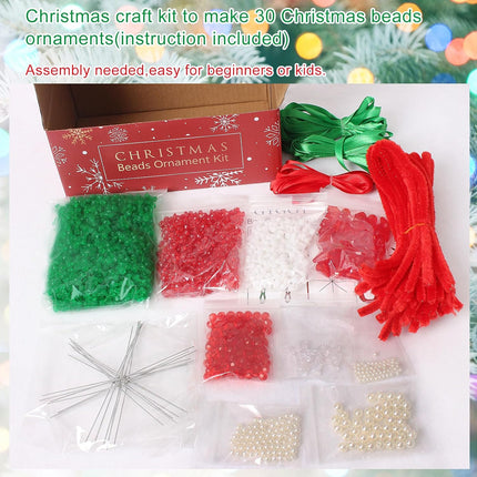 30PCS Christmas Beaded Ornament Kit – DIY Snowflake, Wreath & Candy Cane