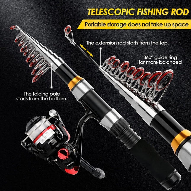 2PCS Telescopic Fishing Rod & Reel Combo with Bag for Travel Fishing