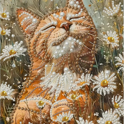12x16" Flower Cat Diamond Art Pearl Painting Kit, DIY Gem Dot Craft, Wall Decor