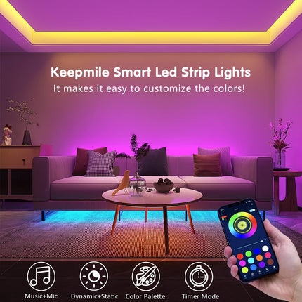 100 Feet Smart LED Light Strips RGB Color Changing with Remote Control