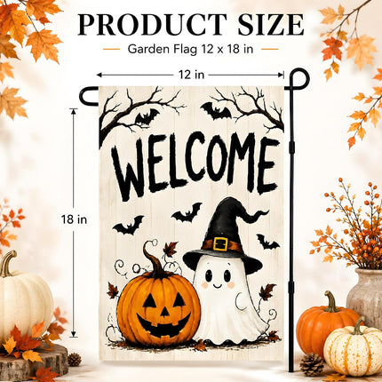 Halloween Welcome Garden Flag, Trick or Treat Banner for Porch, Patio & Yard Decor