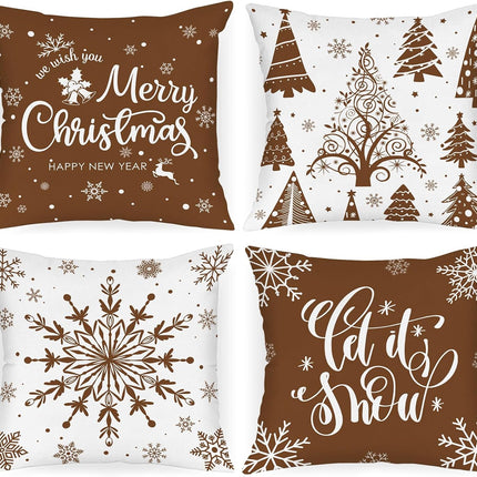 Set of 4 Holiday Throw Pillow Covers, 18x18 – Merry Christmas & Snowflake Winter Decor