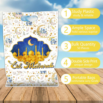 50 Pcs Ramadan Party Favor Bags - Eid Mubarak Candy Bags for Muslim Decorations