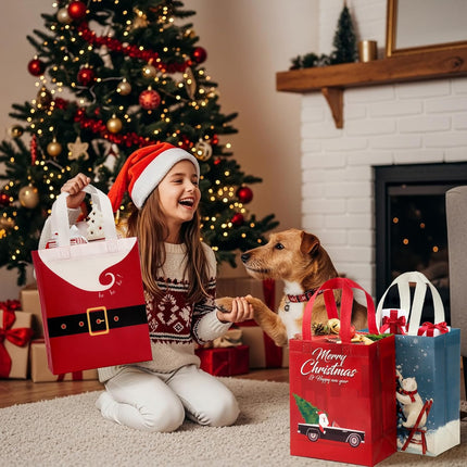 24-Pack 10" Christmas Gift Bags – Medium Reusable Totes with Tissue Paper