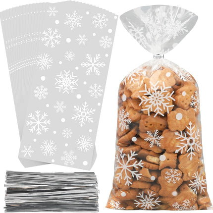 120-Piece Winter Cellophane Treat Bags 5 x 10.6 Inch Clear Plastic Snowflake Candy Bags